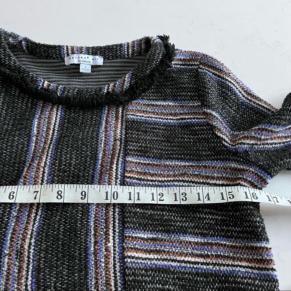 Anthropologie Current Air black striped fringed sweater size Small - Picture 8 of 9